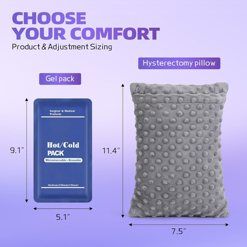 okmaba Hysterectomy Recovery Pillow with Hot/Cold Pack Pocket - Abdominal Surgery Recovery Pillow for Women, C-Section & Tummy Tuck Must Haves, Post Op Support Cushion (Grey) - Image 2